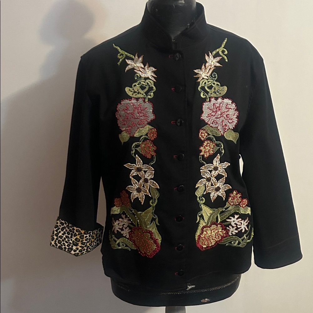 Vanity Collection Embroidered Floral Black Jacket